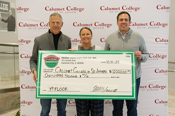 hasse-donation-relase-600x400 President McCormack poses with the Hasse Family Foundation as they make their gift to CCSJ